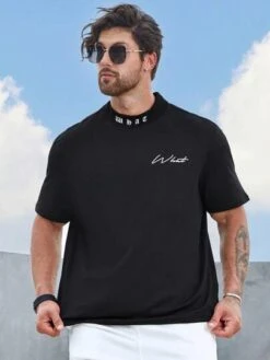 Manfinity Homme Men Letter Graphic Mock Neck Tee -Man Plus Fashion 1684567118187608630b1eb3893a4667c48eb7f682 thumbnail 405x552