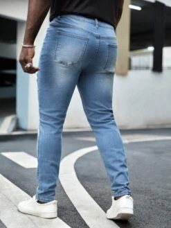 Manfinity Homme Men Cotton Ripped Frayed Skinny Jeans