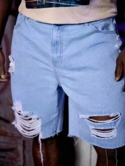 SHEIN Men Cotton Ripped Frayed Raw Hem Denim Shorts -Man Plus Fashion 1684749476b4024a7535edc5333ea3ed63fbc538a9 thumbnail 405x552