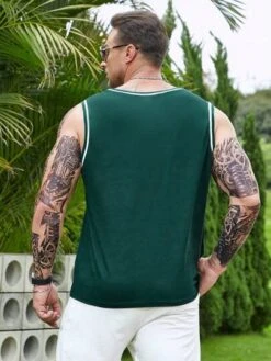 Manfinity Sporsity Men Letter Graphic Contrast Trim Tank Top