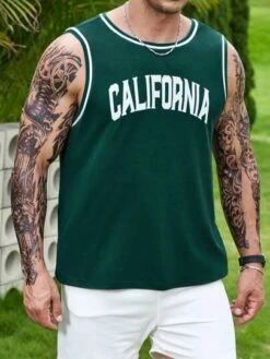 Manfinity Sporsity Men Letter Graphic Contrast Trim Tank Top -Man Plus Fashion 16848312057abba80f59a62ba3e42141f1af652022 thumbnail 405x552