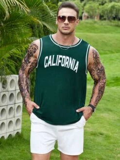 Manfinity Sporsity Men Letter Graphic Contrast Trim Tank Top -Man Plus Fashion 1684831207857e10e6a1faaaa985c9445970769893 thumbnail 405x552