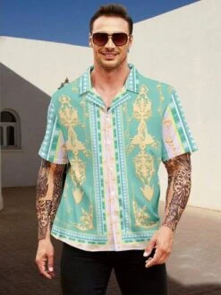 Manfinity Chillmode Men Baroque Print Button Up Shirt
