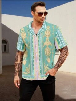 Manfinity Chillmode Men Baroque Print Button Up Shirt -Man Plus Fashion 16850004348ef496dff4afdf6288f8059501d3ba3a thumbnail 405x552