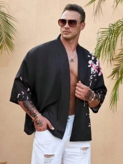 Manfinity RSRT Men Plus Floral & Japanese Letter Graphic Drop Shoulder Shirt -Man Plus Fashion 1685069518e3dfbc2baa1c8731205947133323af92 thumbnail 405x552