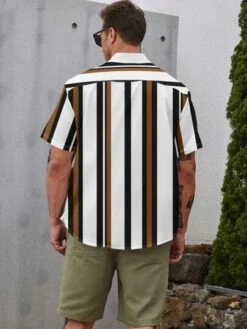 Manfinity Homme Men Plus Striped Print Shirt Without Tee