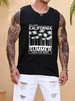 Manfinity RSRT Men Tropical & Letter Graphic Tank Top -Man Plus Fashion 1685521459f2b3a26a63fefaf5b6ee4c8bec7ae79a thumbnail 405x552