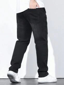 Manfinity Homme Men Cotton Drawstring Waist Slant Pocket Jeans