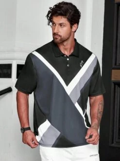 Manfinity Sporsity Men Plus Letter Graphic Colorblock Polo Shirt -Man Plus Fashion 1685946633158aee48b44831af9fbdddae47d97380 thumbnail 405x552