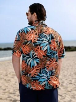 Manfinity Chillmode Men Plus Tropical Print Button Up Shirt