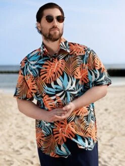 Manfinity Chillmode Men Plus Tropical Print Button Up Shirt -Man Plus Fashion 16859587167a5cd2c7b93aad317e1b7f47d424a220 thumbnail 405x552