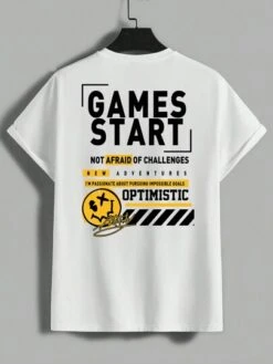 Men Plus Cotton Slogan Graphic Drop Shoulder Tee