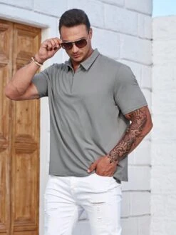 Manfinity Homme Men Quarter Zipper Polo Shirt -Man Plus Fashion 1686299499af3ee2fd2b37bb16ff9fe9d8a7629cfe thumbnail 405x552