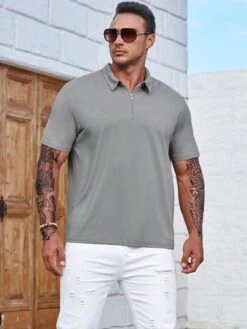 Manfinity Homme Men Quarter Zipper Polo Shirt -Man Plus Fashion 1686299502d595c1801789b6829895999bbd7e97b3 thumbnail 405x552