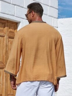 Manfinity RSRT Men Plus Contrast Trimmed Open Front Kimono