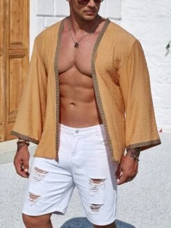 Manfinity RSRT Men Plus Contrast Trimmed Open Front Kimono -Man Plus Fashion 1686560284a6cb2dd07ca3fe1f05394e30bfe20257 thumbnail 405x552