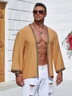 Manfinity RSRT Men Plus Contrast Trimmed Open Front Kimono -Man Plus Fashion 1686560286dfca884a9e25da848607e8d4bb0c5622 thumbnail 405x552