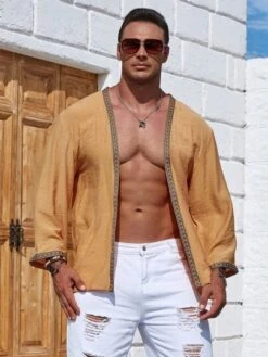 Manfinity RSRT Men Plus Contrast Trimmed Open Front Kimono -Man Plus Fashion 16865602872fa28aa089039fe16f049f11e0ce6716 thumbnail 405x552