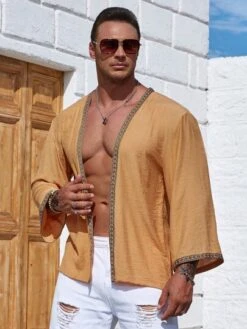 Manfinity RSRT Men Plus Contrast Trimmed Open Front Kimono -Man Plus Fashion 168656028988e84625d8a9f7546ee0c7578f43ee57 thumbnail 405x552