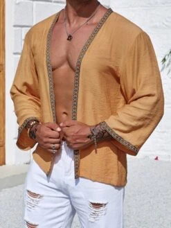 Manfinity RSRT Men Plus Contrast Trimmed Open Front Kimono -Man Plus Fashion 1686560291286af2d43c42132c44a6b81f337220e8 thumbnail 405x552