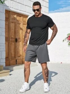 Manfinity Homme Men Slant Pocket Drawstring Waist Shorts -Man Plus Fashion 16865605169225ed2a88ef2c8a867d92273b3a9664 thumbnail 405x552