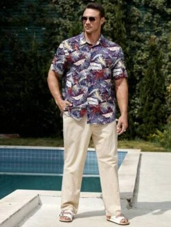 Manfinity RSRT Men Plus Tropical Print Button Up Shirt -Man Plus Fashion 1686707254821ad957dcc6fd81e7df86c0de817563 thumbnail 405x552