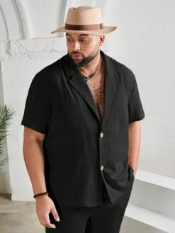 Manfinity RSRT Men Plus Solid Button Front Shirt -Man Plus Fashion 1686886855894bac2b0471011b1eaaeb8628560a03 thumbnail 405x552