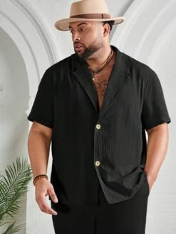 Manfinity RSRT Men Plus Solid Button Front Shirt -Man Plus Fashion 1686886863111129f771413fdd4a5123aafcec8c20 thumbnail 405x552