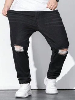 Men Plus Ripped Frayed Cat Scratch Jeans -Man Plus Fashion 168774509204e8ef8c08d5451168ac589981fb2017 thumbnail 405x552
