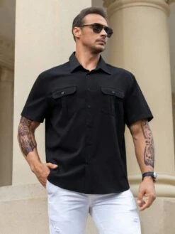 Manfinity Homme Men Plus Flap Pocket Button Up Shirt -Man Plus Fashion 1687763796f0bde10ee2d3c79466aa8a6346dee1ac thumbnail 405x552