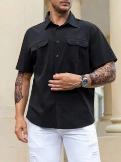 Manfinity Homme Men Plus Flap Pocket Button Up Shirt -Man Plus Fashion 16877638056b6cc95e40cfef6a62be7c4129131198 thumbnail 405x552