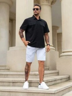 Manfinity Homme Men Plus Flap Pocket Button Up Shirt -Man Plus Fashion 1687763810f8efe1b5f82f6ff1ed27c7a9284622d5 thumbnail 405x552