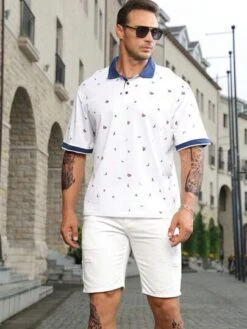 Manfinity Homme Men Plus Allover Print Contrast Trim Polo Shirt -Man Plus Fashion 16878339608a72a4bdd2d547b7db187a6aa05156e4 thumbnail 405x552