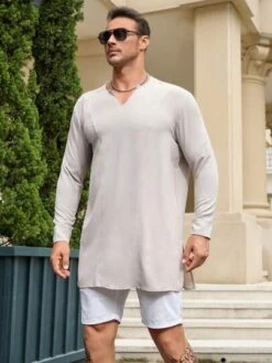 Manfinity Homme Men Plus Solid Notched Neckline Top -Man Plus Fashion 1687856468f61cd247c50d2e4b036cbb3f5ad86da1 thumbnail 405x552