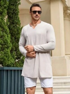Manfinity Homme Men Plus Solid Notched Neckline Top -Man Plus Fashion 1687856475302c287018fa5a4702ca8d524196fee4 thumbnail 405x552