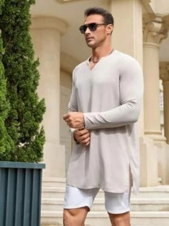 Manfinity Homme Men Plus Solid Notched Neckline Top -Man Plus Fashion 1687856477c2eb0d855545202e27629f3d72af7f83 thumbnail 405x552