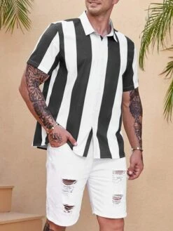 Men Plus Striped Print Shirt Without Tee -Man Plus Fashion 168792062046436e5619fcdbcc01643e9d6e58c9e7 thumbnail 405x552