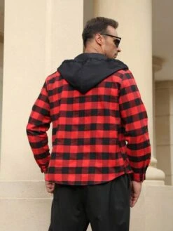 Manfinity Homme Men Plus Buffalo Plaid Print Drawstring Hooded Shirt