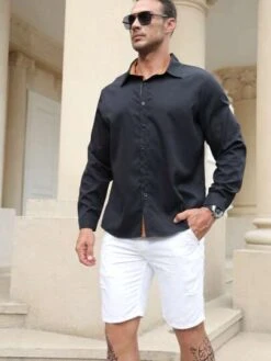 Manfinity Homme Men Plus Contrast Trim Button Up Shirt -Man Plus Fashion 1687935265e0343b6a79feb181de69bc1cc3356fb7 thumbnail 405x552