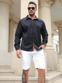 Manfinity Homme Men Plus Contrast Trim Button Up Shirt -Man Plus Fashion 16879352678cebfd7384fc12e1972617e6f5a00255 thumbnail 405x552