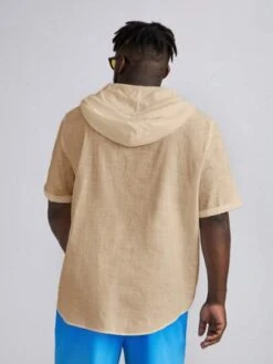 Manfinity Homme Men Plus Solid Button Front Drawstring Hooded Shirt