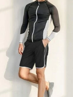 3pcs Plus Size Men Long Sleeve Diving Suit With Trousers Sun Protection Swimming Suit