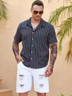 Men Plus Striped Print Shirt -Man Plus Fashion 1688543361a9548cd3b51b063292220d741bd78906 thumbnail 405x552