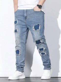 Men Plus Ripped Frayed Rag Stitching Skinny Jeans -Man Plus Fashion 16892138860c0eab54fb9781e42a2b96ac04408e25 thumbnail 405x552