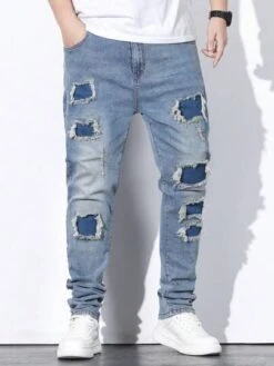 Men Plus Ripped Frayed Rag Stitching Skinny Jeans -Man Plus Fashion 168921388883e6ca43e77587b341394f2f515c1bb9 thumbnail 405x552