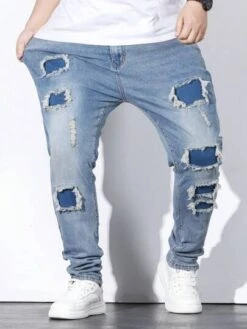 Men Plus Ripped Frayed Rag Stitching Skinny Jeans -Man Plus Fashion 168921389170730b5a33e82cc5487a4d6f5bbacfb0 thumbnail 405x552
