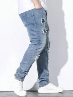 Men Plus Ripped Frayed Rag Stitching Skinny Jeans -Man Plus Fashion 168921389310945b9f0f690de0ac3c33c34254b08f thumbnail 405x552