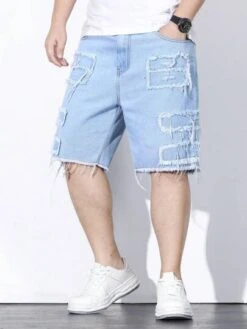 Men Plus Ripped Frayed Raw Trim Denim Shorts -Man Plus Fashion 1689214008944e555d5cd5cf32b97acea9e866216a thumbnail 405x552