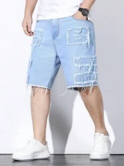 Men Plus Ripped Frayed Raw Trim Denim Shorts -Man Plus Fashion 168921401071e62b02e37576af94abca73960e7266 thumbnail 405x552