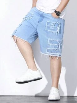 Men Plus Ripped Frayed Raw Trim Denim Shorts -Man Plus Fashion 1689214013b2ee81430be16b1ad2be7d46bc42749f thumbnail 405x552